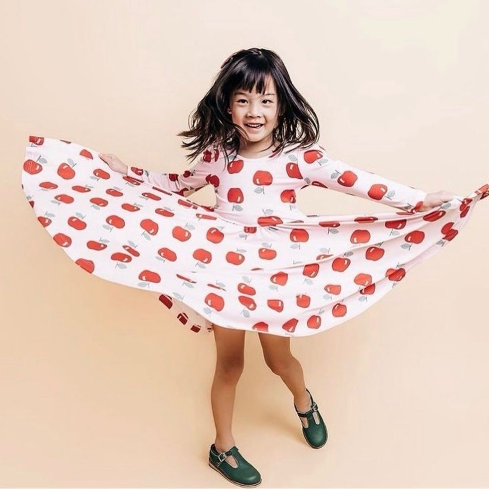 Saint Ida Apple Print Long Sleeve Twirl Dress Sz 6